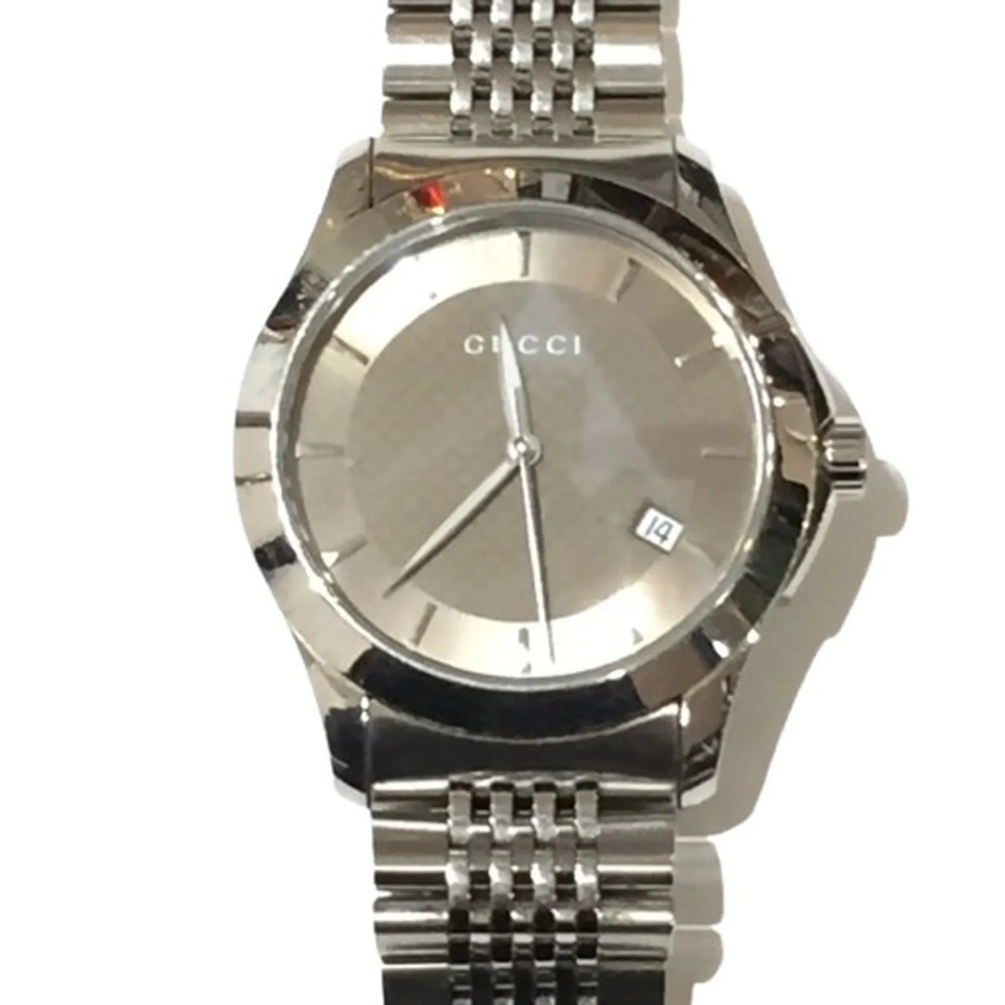 Pre-Owned GUCCI 126.4 G Timeless Brown Dial SS Stainless Steel Silver Analog Watch Men's Date Quartz IT26SVZ67548 RK1056D (Good)