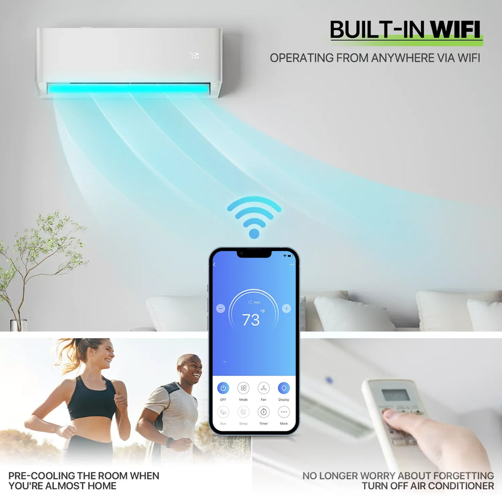 Magshion 9000 BTU 22 SEER Mini Split Air Conditioner & Heater Ductless Inverter System, Cools Up to 400 Sq.Ft., AC Unit with WIFI Smart Control & Pre-Charged Condenser, White
