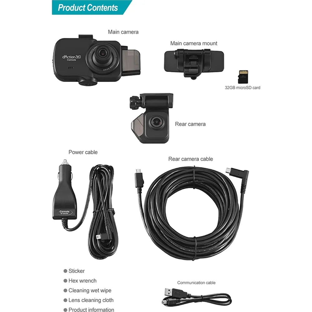 Razo Dash Cam DC4000RA, Simultaneous 3-Ch 360-Degree Recording, Records All Surroundings at Once, Wrap All Blind Spots, Built-in GPS, G-Sensor Impact Detection with 32GB microSD Card - (Open Box)