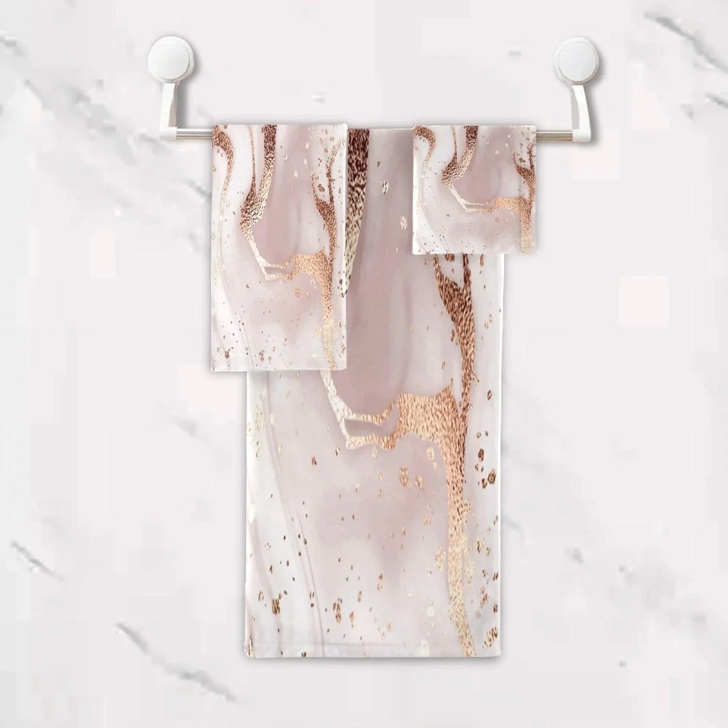GZHJMY Rose Gold Abstract Marble Bath Towels Absorbent Bath Towels Set Soft & Comfortable Towel Set for Home Hotel Decor, 3 Piece