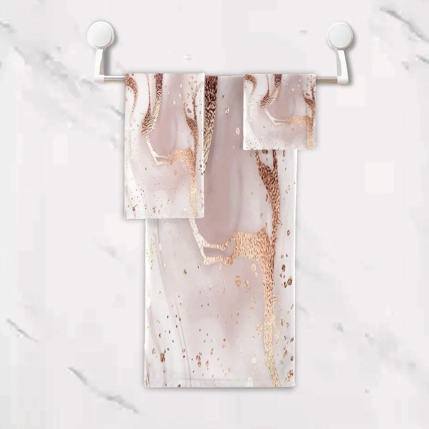 GZHJMY Rose Gold Abstract Marble Bath Towels Absorbent Bath Towels Set Soft & Comfortable Towel Set for Home Hotel Decor, 3 Piece
