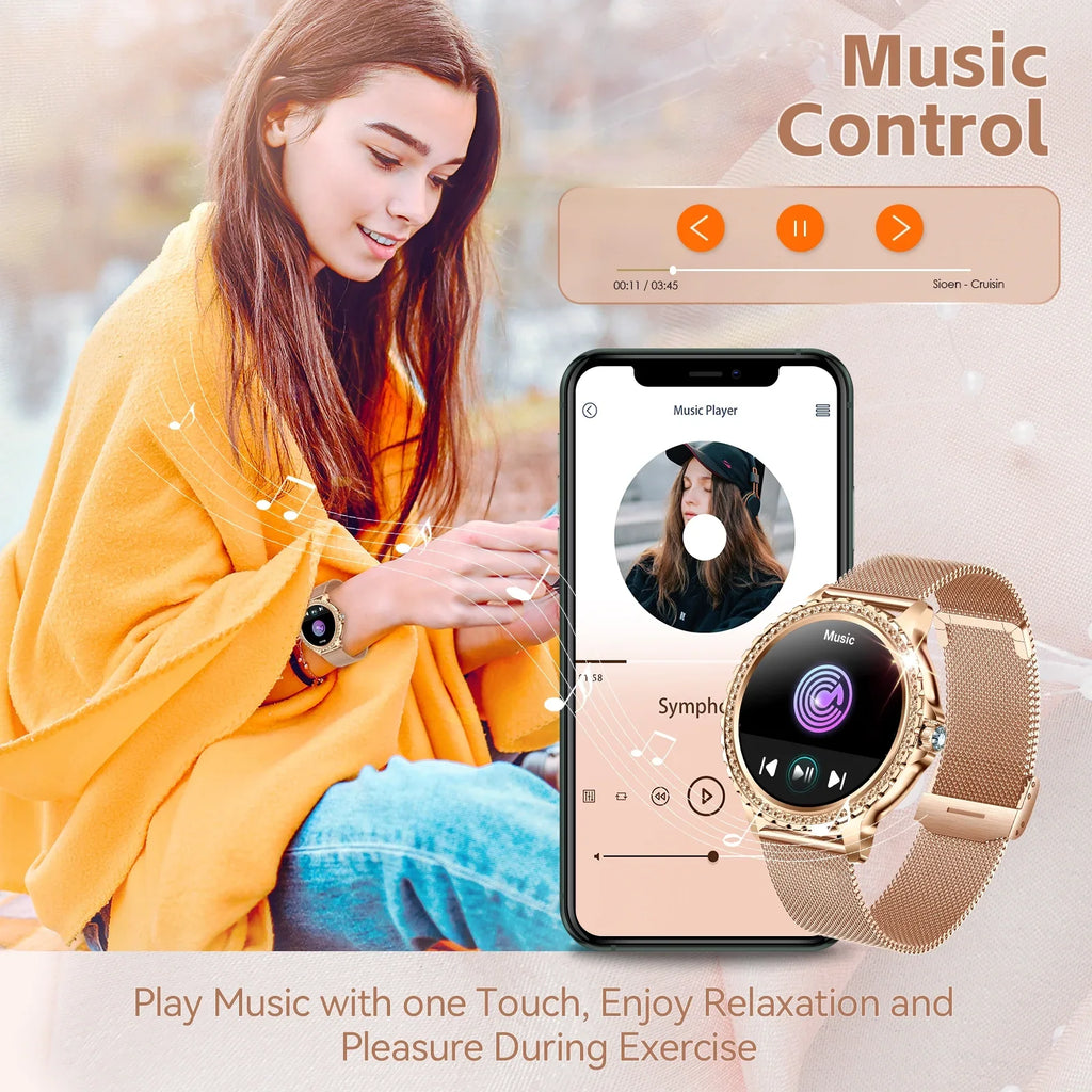 Smart Watches Women with Diamonds Bluetooth call