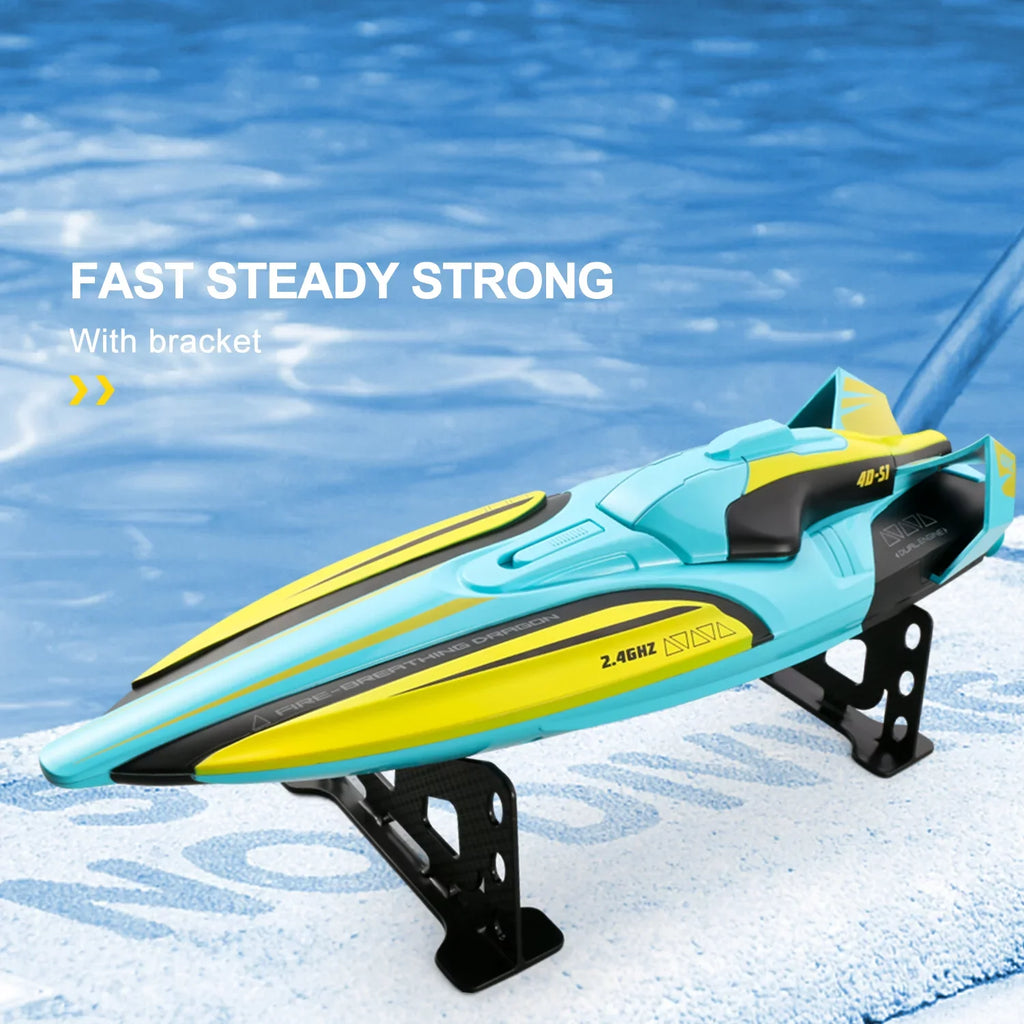 4DRC S1 RC Vessel - Remote Control Ship for Pools and Lakes, 4 Channel 2.4GHZ Remote Control, and Rechargeable Watercraft Battery，Yellow