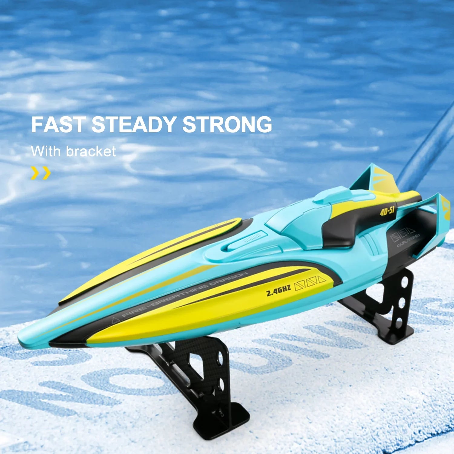 4DRC S1 RC Vessel - Remote Control Ship for Pools and Lakes, 4 Channel 2.4GHZ Remote Control, and Rechargeable Watercraft Battery，Yellow