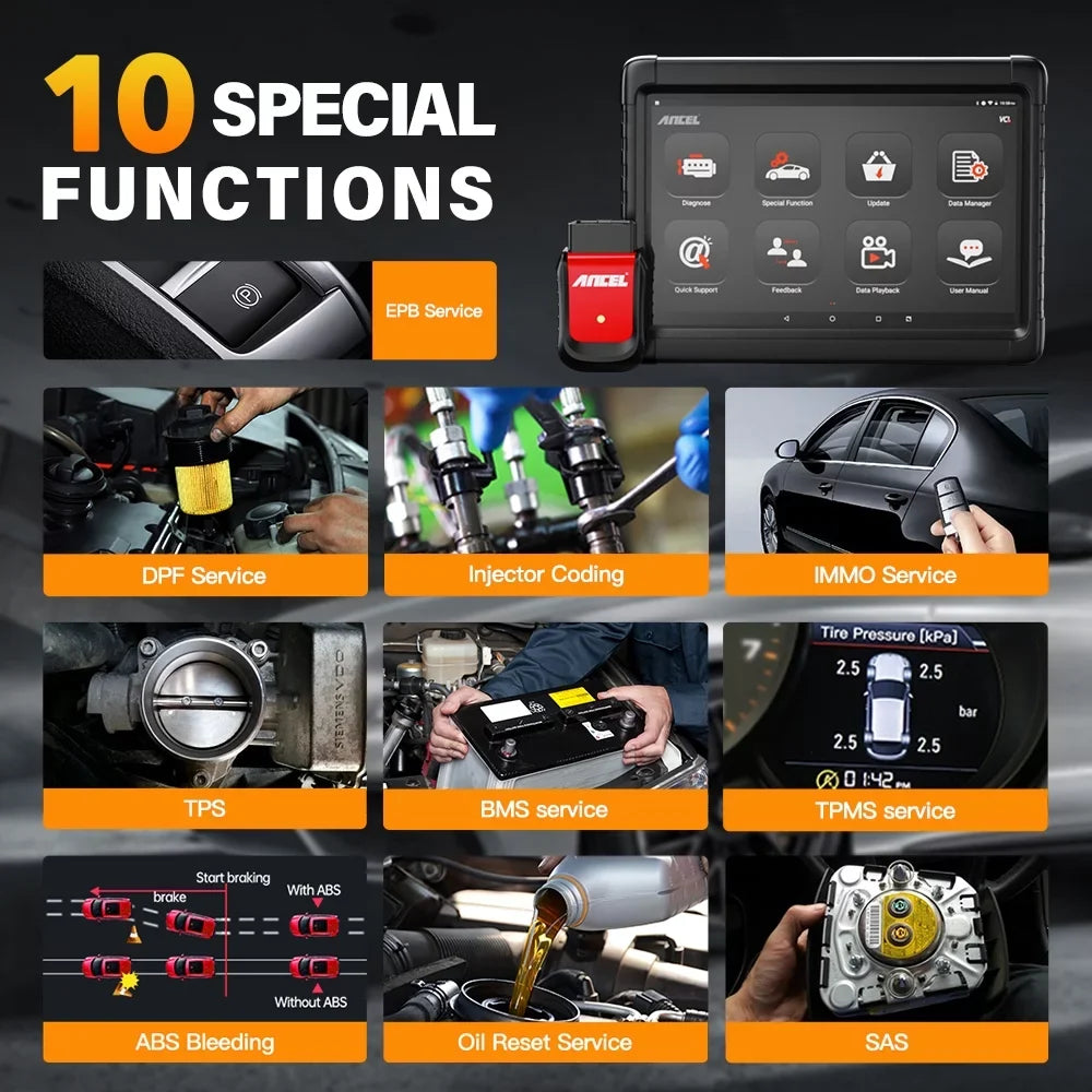 ANCEL X6 OBD2 Scanner Automotive All System Bi-direactional Diagnostic Scan Tool 10 Reset Services Car Code Reader EOBD OBD Scan Bluetooth Automotive Scanner Car Diagnostic Tablet Auto VIN Live Data