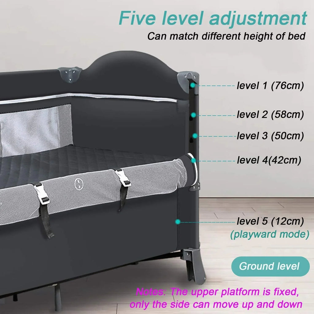 BENTON TECHNOLOGY Kerrogee 5-In-1 Convertible Bed Side Crib Playpen Playard, Portable Infant Bassinet - 27.6"W x 49.6"L x 29.9"H