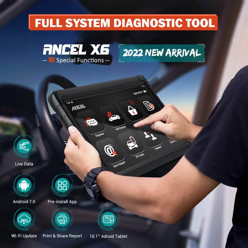 ANCEL X6 OBD2 Scanner Automotive All System Bi-direactional Diagnostic Scan Tool 10 Reset Services Car Code Reader EOBD OBD Scan Bluetooth Automotive Scanner Car Diagnostic Tablet Auto VIN Live Data