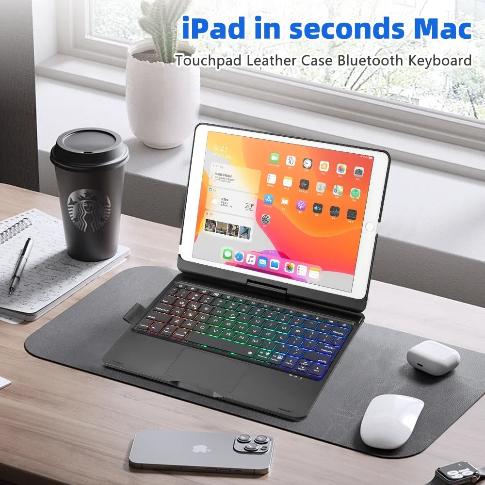 DFITO iPad Case with Keyboard, 360° Rotatable Backlit Keyboard with Pencil Holder for 10.2 inch iPad 9th Gen 2021/ 8th Gen 2020/ 7th Gen 2019 and iPad Air 3 / Pro 10.5" -Black