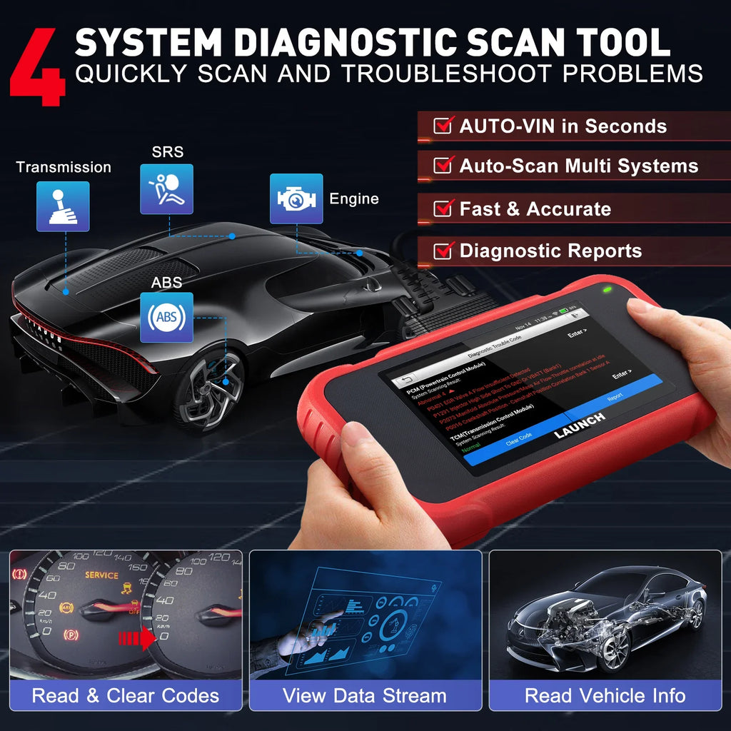 LAUNCH CRP123E V2.0 Obd Car Diagnostic Scanner Check Engine Fault Code Reader with Oil Reset, Brake Reset, Injector Reset, Battery Test, DPF Reset