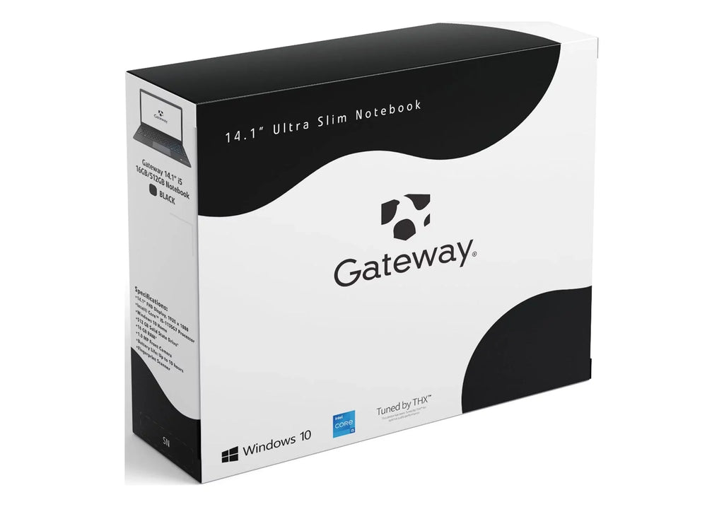 Restored Gateway 14.1" Ultra Slim Notebook, FHD, ® Core™ i5-1135G7, Quad Core, ® Iris® Xe Graphics, 16GB RAM, 512GB SSD, Tuned by THX™, Fingerprint Scanner, 1MP Webcam, HDMI, Windows 10 Home, Black (Refurbished)