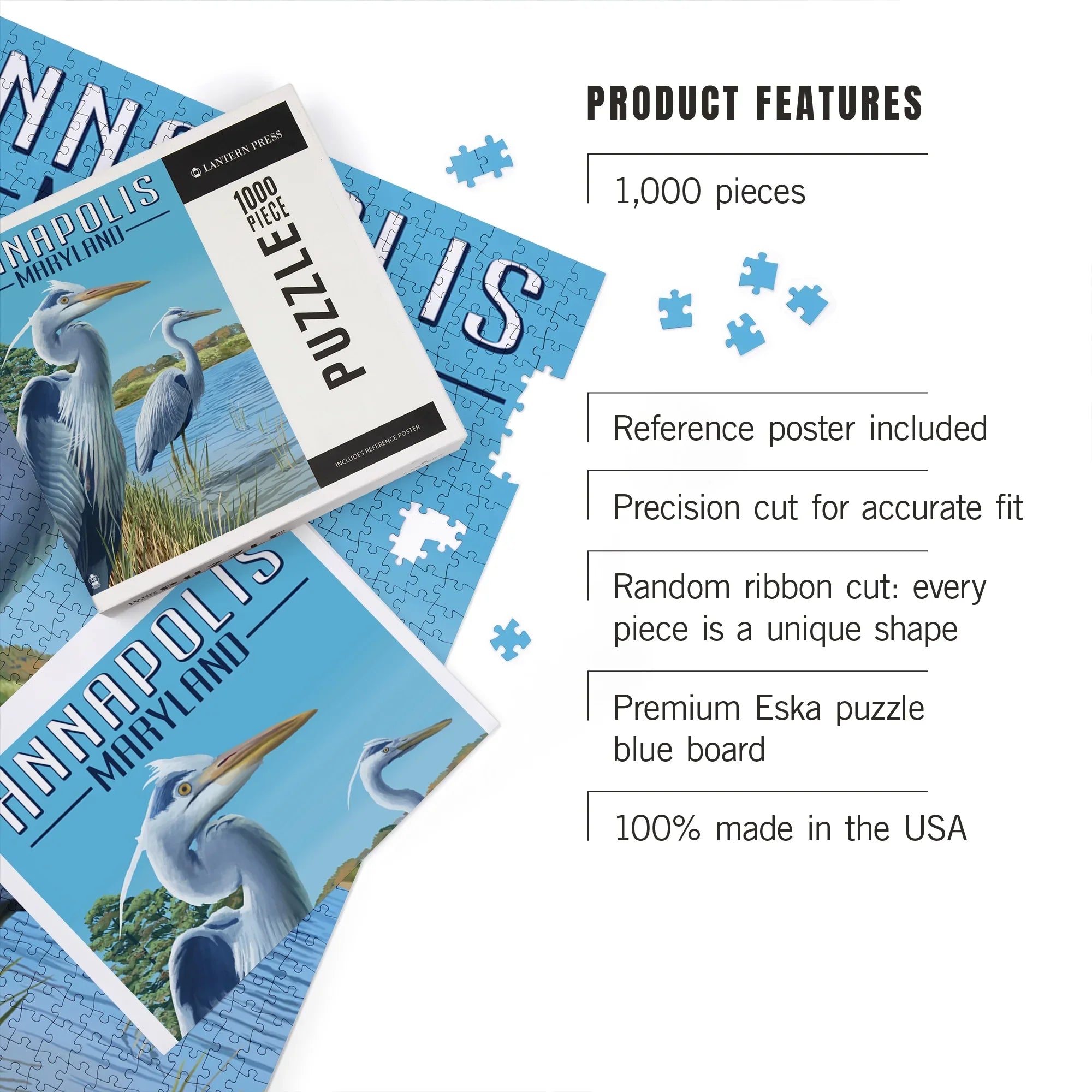 Lantern Press 1000 Piece Jigsaw Puzzle, Annapolis, Maryland, Blue Herons