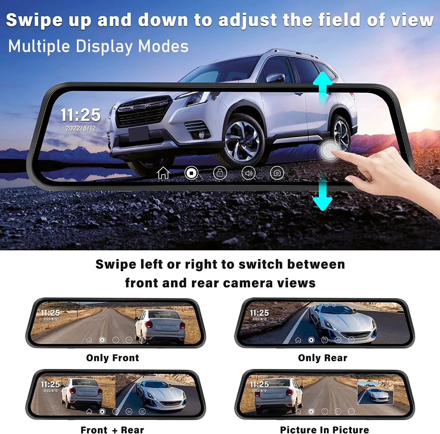 Erago Rear View Mirror Camera, Dash Cam Front and Rear Full Touch Screen FHD 1080p for Car , Waterproof Backup WDR Camera, Night Vision, G-Sensor, Parking Moniter