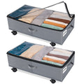 Extra Large Under Bed Storage with Wheels, 2 Pack Rigidity 42L Under Bed Storage Containers, Oxford Fabric Underbed Storage with Lid for Clothes Blankets and Shoe Organizer Drawer in Gray