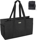 BALEINE Reusable SOFT Utility Tote with Reinforced Handles, Eco Friendly Collapsible Foldable & Washable Grocery Storage Bag, Extra Storage For Phone & Keys with Inner & Side Pockets (Black)