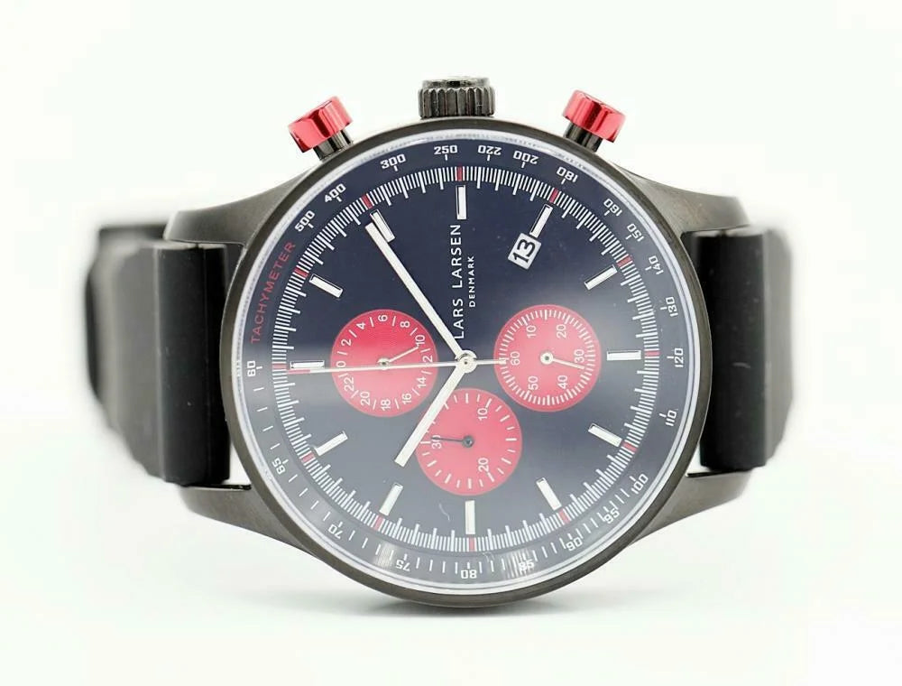 Lars Larsen Storm 133CBRS Black PVD Steel 44mm Black Silicone Quartz Men's Watch