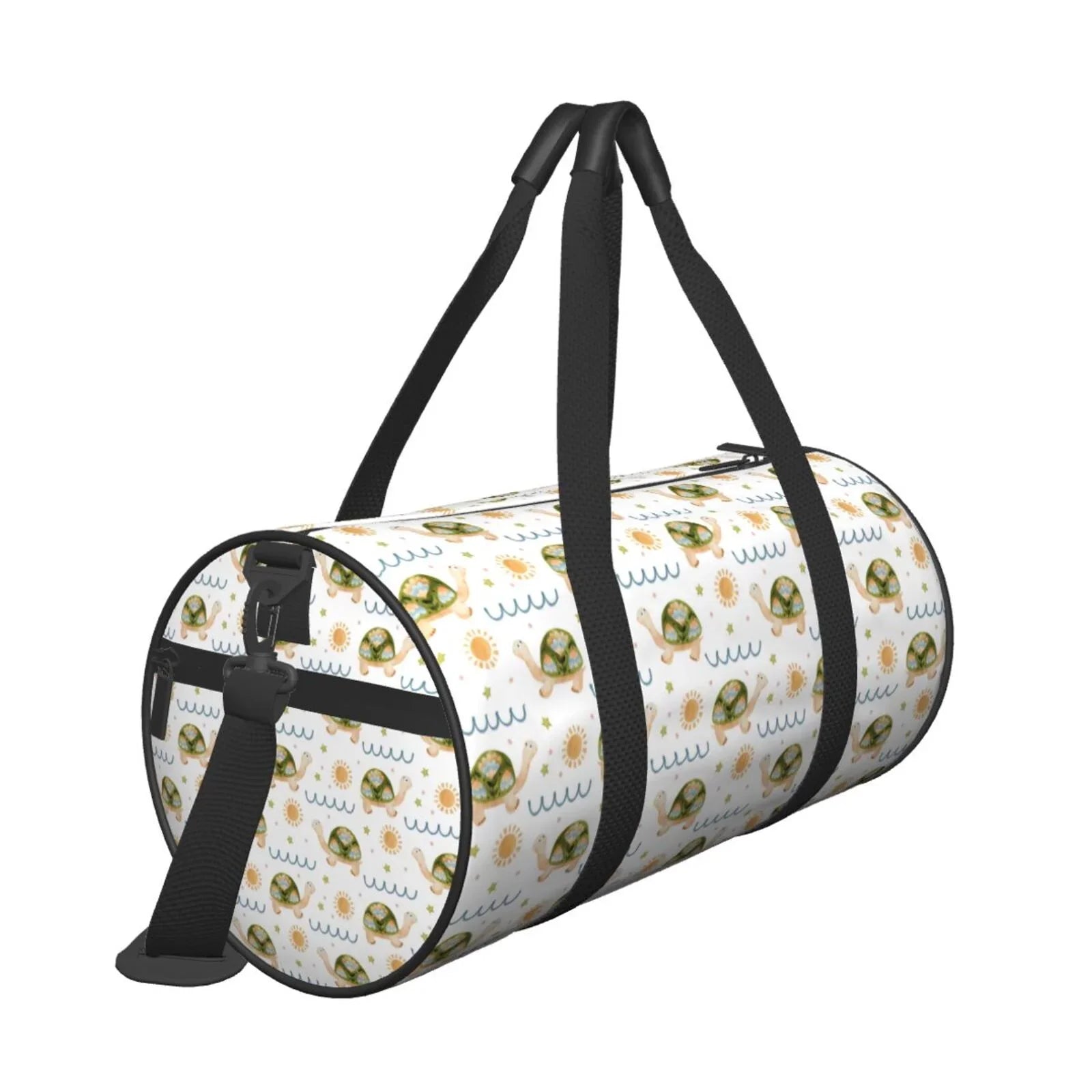 Coaee Sea Turtle Basking in the Sun Large Capacity Travel Luggage Bag Cylinder Gym Bag Waterproof Sports Bag with Pocket and Compartment