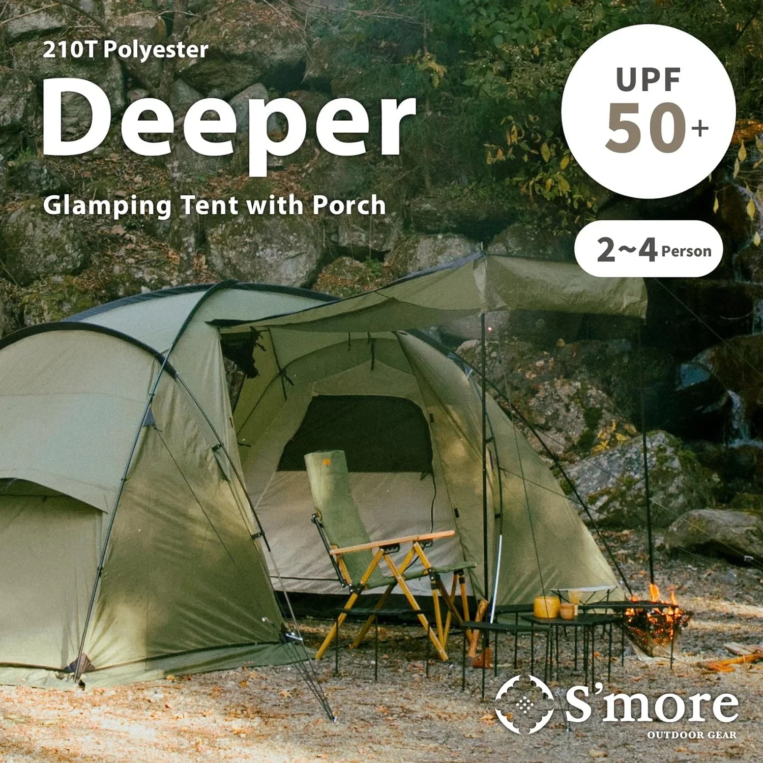 YANPO Glamping Tent with Porch, 2/3/4/5/6 Person Strong Climate Camping Tent, Large Family Tent with Room Divider, Easy Setup Tent with Screen Room