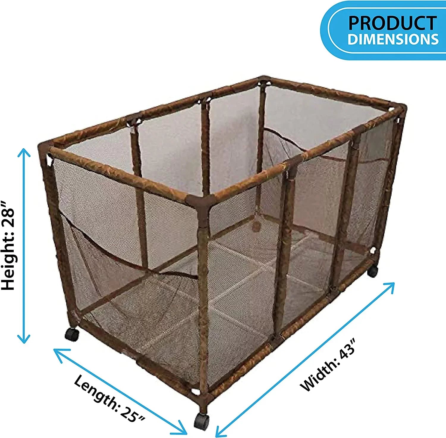 Essentially Yours Pool Noodles Holder, Toys, Balls, Floats and Equipment Mesh Rolling Storage Organizer Bin, Kids Height, Large, (43" W x 25" L x 28" H), Brown Style 563009