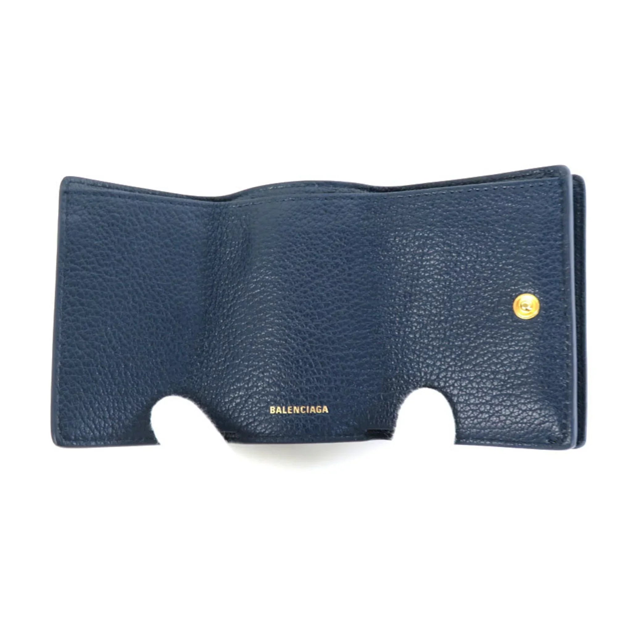 Pre-Owned Balenciaga BALENCIAGA trifold wallet mini leather navy gold (Good)