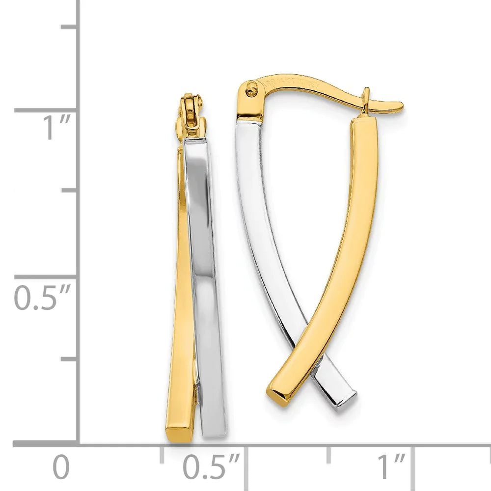 Real 14kt Two-tone Hinged Tube Earrings; for Adults and Teens; for Women and Men