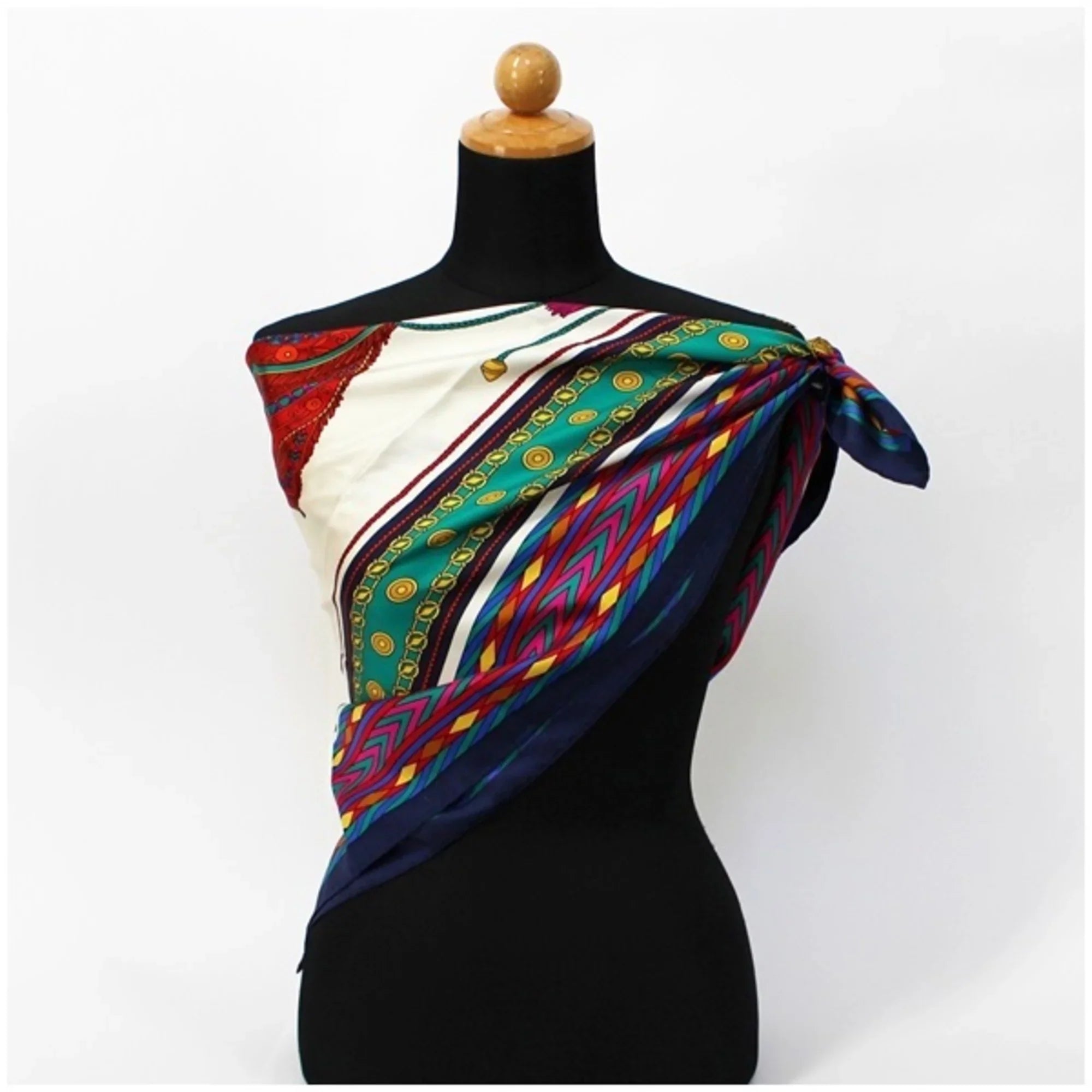 Pre-Owned Celine Silk Scarf Muffler White x Navy CELINE | Ladies (Good)