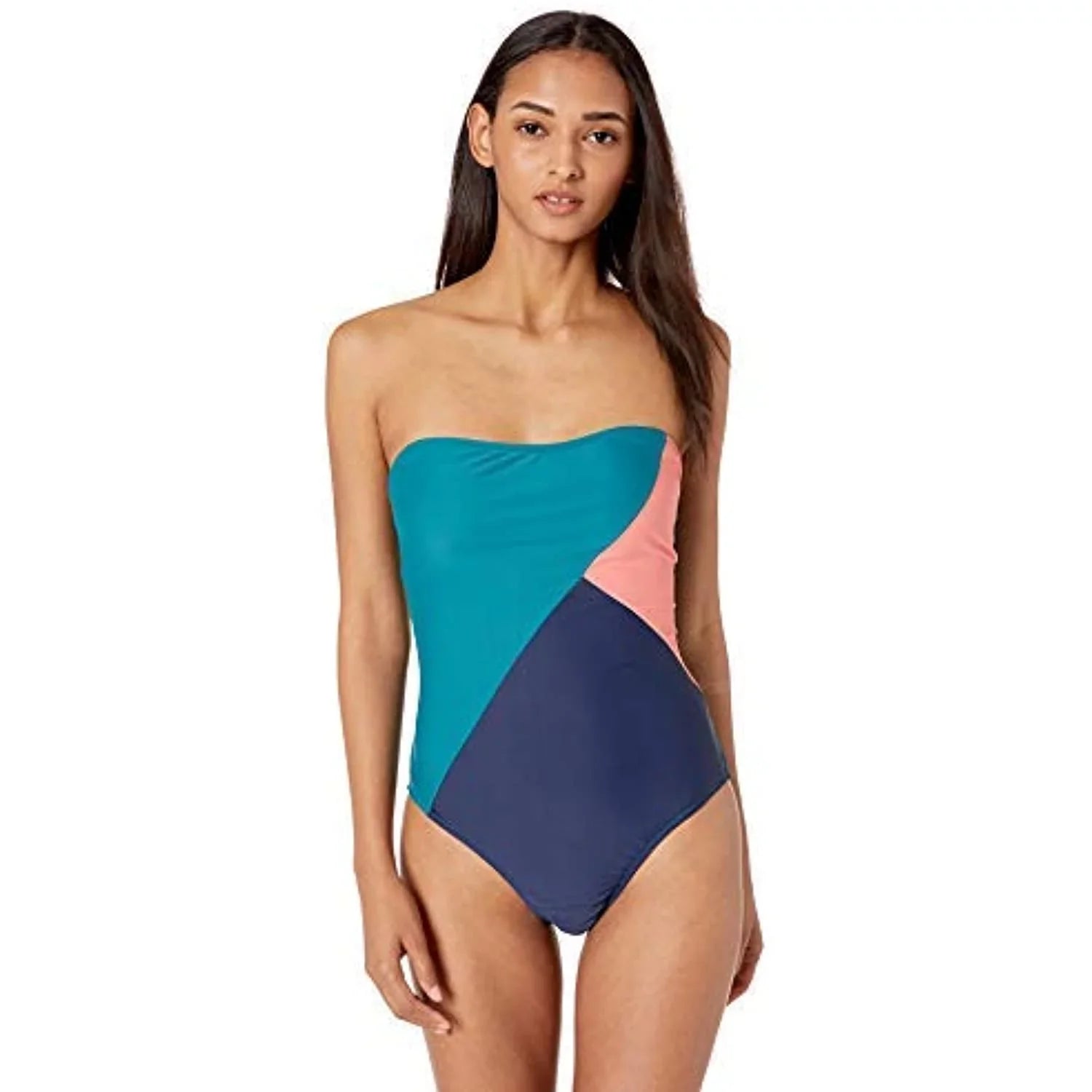Jessica Simpson Women's One-Piece Bandeau Swimsuit Bathingsuit, Chop & Change Multi, S