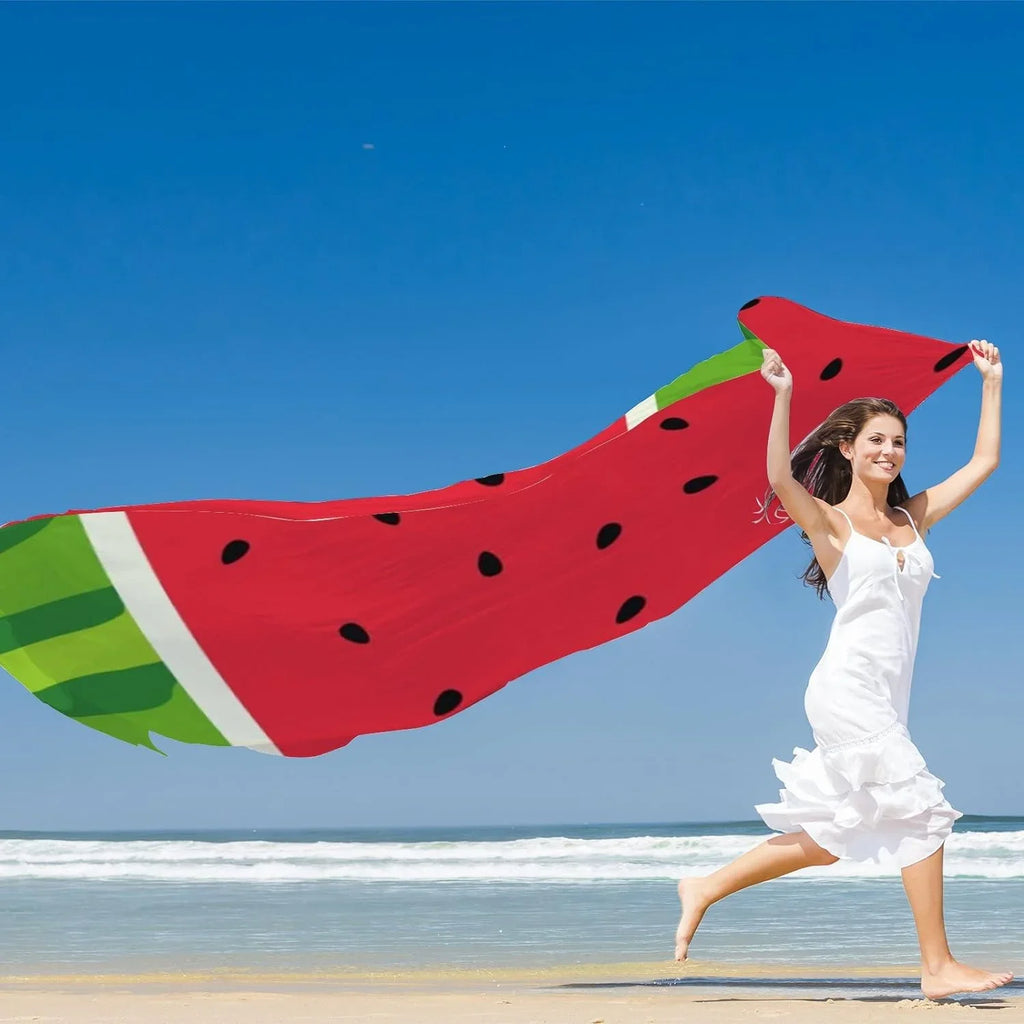Hyjoy Watermelon Slice Seed And Skin Long Silk Neck Scarf Lightweight Shawl Wrap Scarves for Women Girls