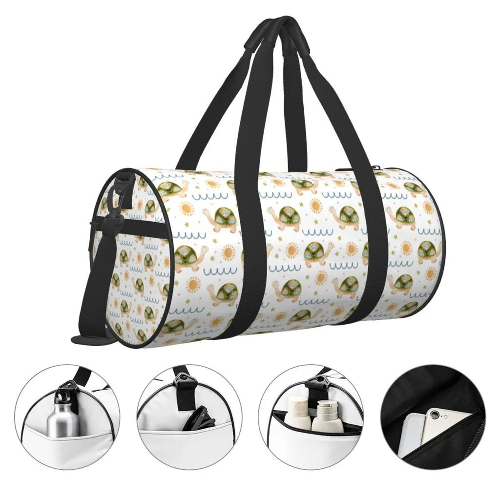 Coaee Sea Turtle Basking in the Sun Large Capacity Travel Luggage Bag Cylinder Gym Bag Waterproof Sports Bag with Pocket and Compartment