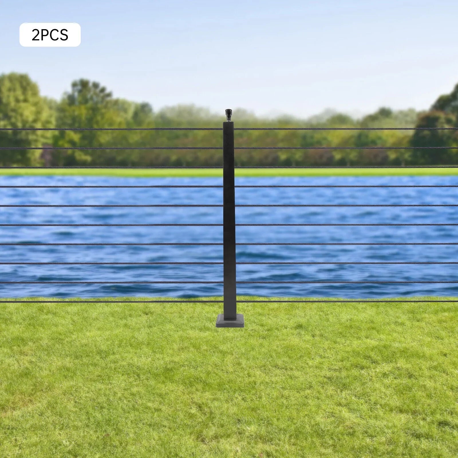 Cable Railing Post 36''x2''x2'' Stainless Steel Square Fence Post Level Two Sides Pre-Drilled for Wood Concrete Level Deck Cable Railing System