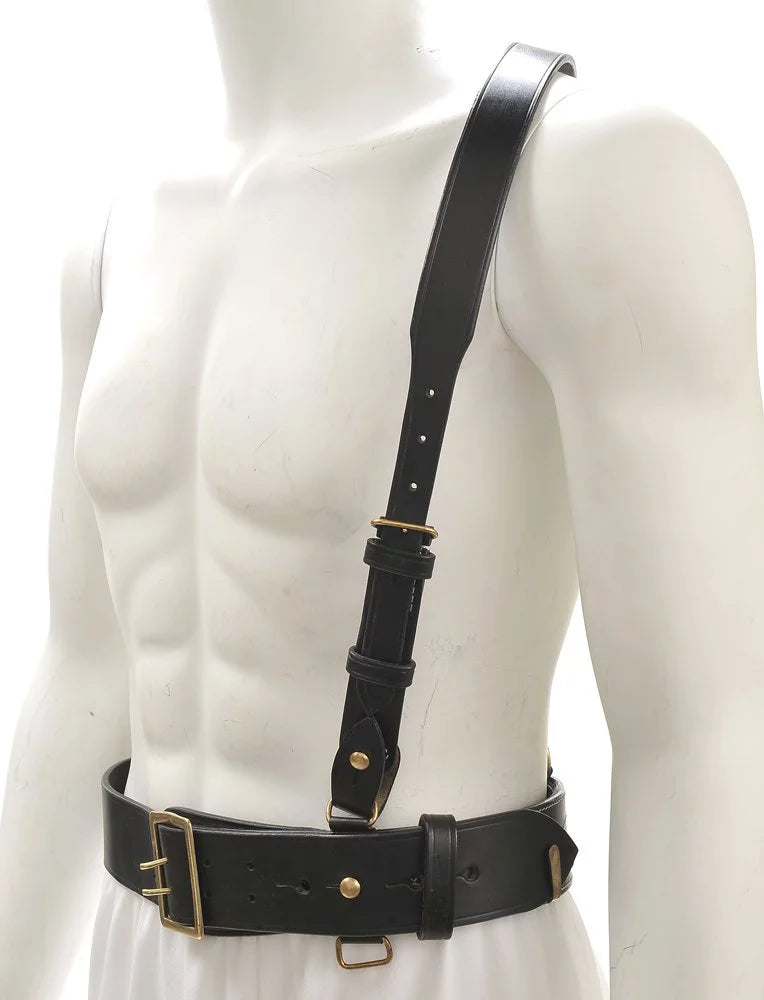 Sam Browne Belt with Shoulder Strap Black Leather WW1 will fit 42"- 45"