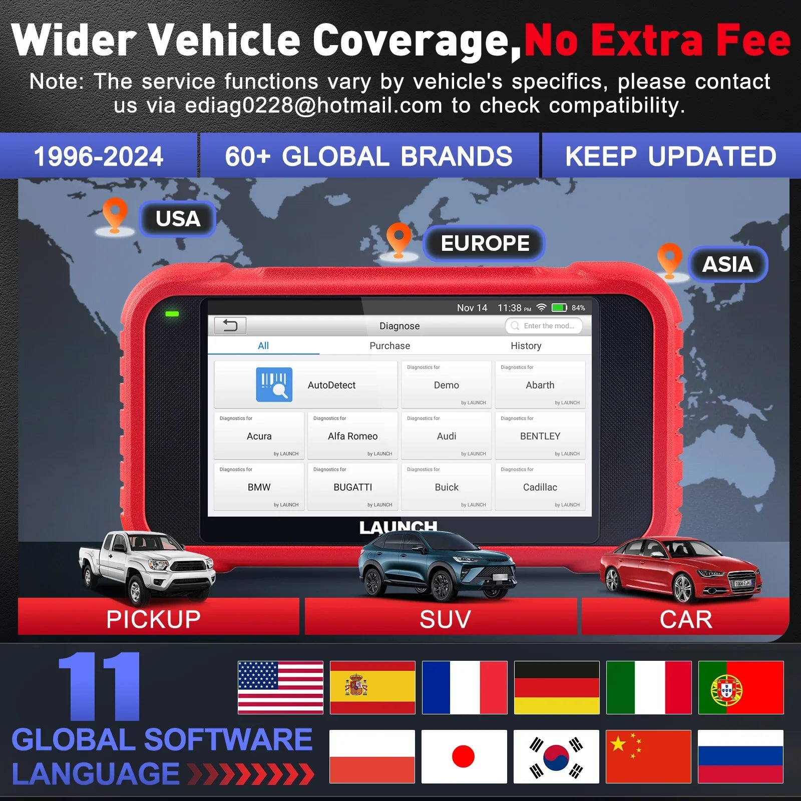 LAUNCH CRP123E V2.0 Obd Car Diagnostic Scanner Check Engine Fault Code Reader with Oil Reset, Brake Reset, Injector Reset, Battery Test, DPF Reset