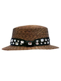 Brown Straw Sun Hat With Black Rhinestone Band
