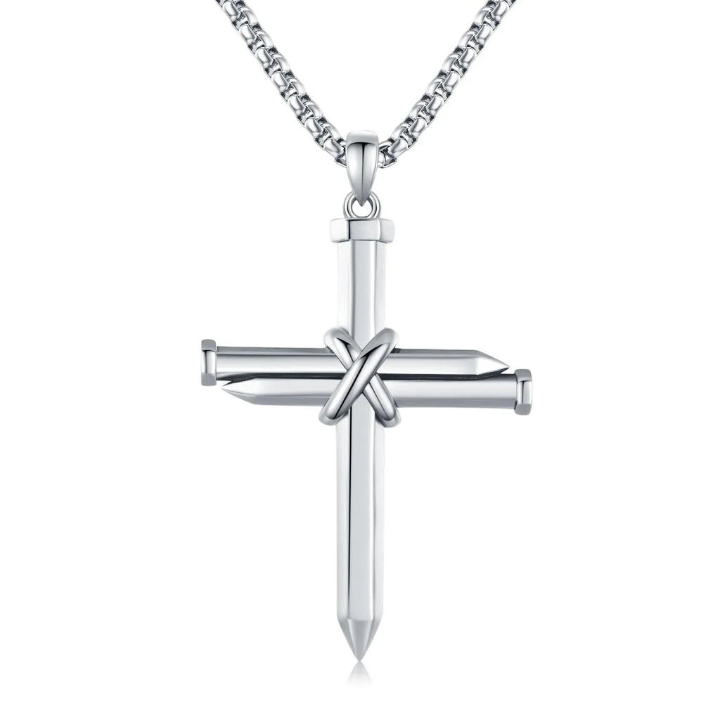 Midir&Etain Cross Necklace for Men Boys 925 Sterling Silver Nail Cross Pendant Necklace Solid Cross Charm Christian Jewelry Religious Graduation Gifts