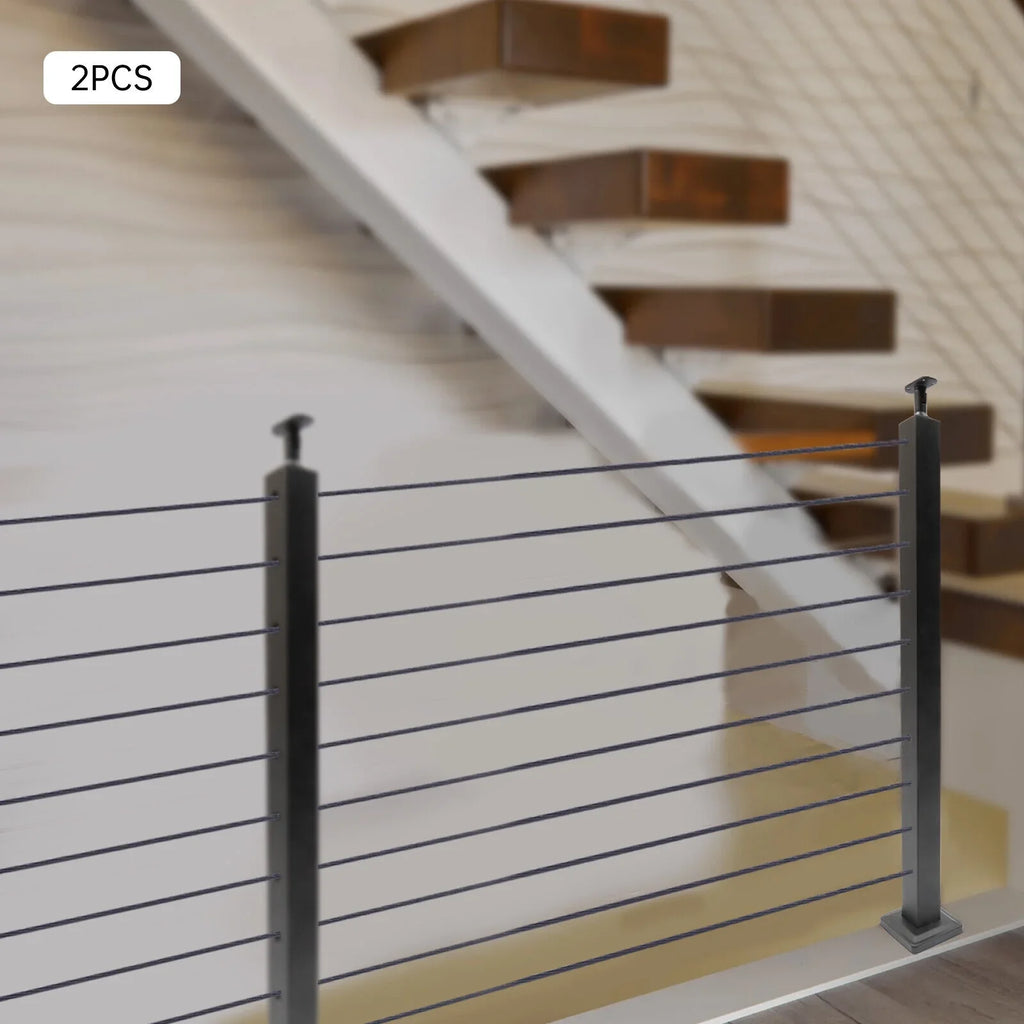 Cable Railing Post 36''x2''x2'' Stainless Steel Square Fence Post Level Two Sides Pre-Drilled for Wood Concrete Level Deck Cable Railing System