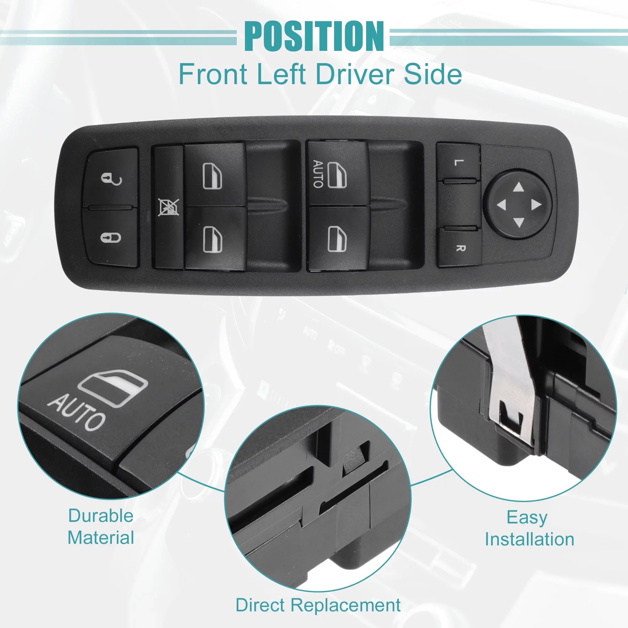 Unique Bargains Front Left Driver Side Master Power Window Switch for Dodge Journey 2017 2018 2019 68307001AA Black