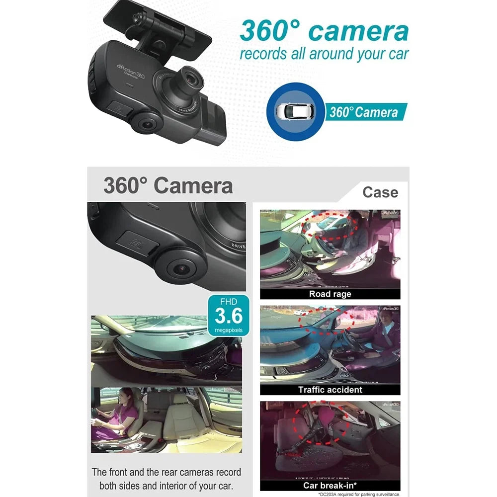 Razo Dash Cam DC4000RA, Simultaneous 3-Ch 360-Degree Recording, Records All Surroundings at Once, Wrap All Blind Spots, Built-in GPS, G-Sensor Impact Detection with 32GB microSD Card - (Open Box)
