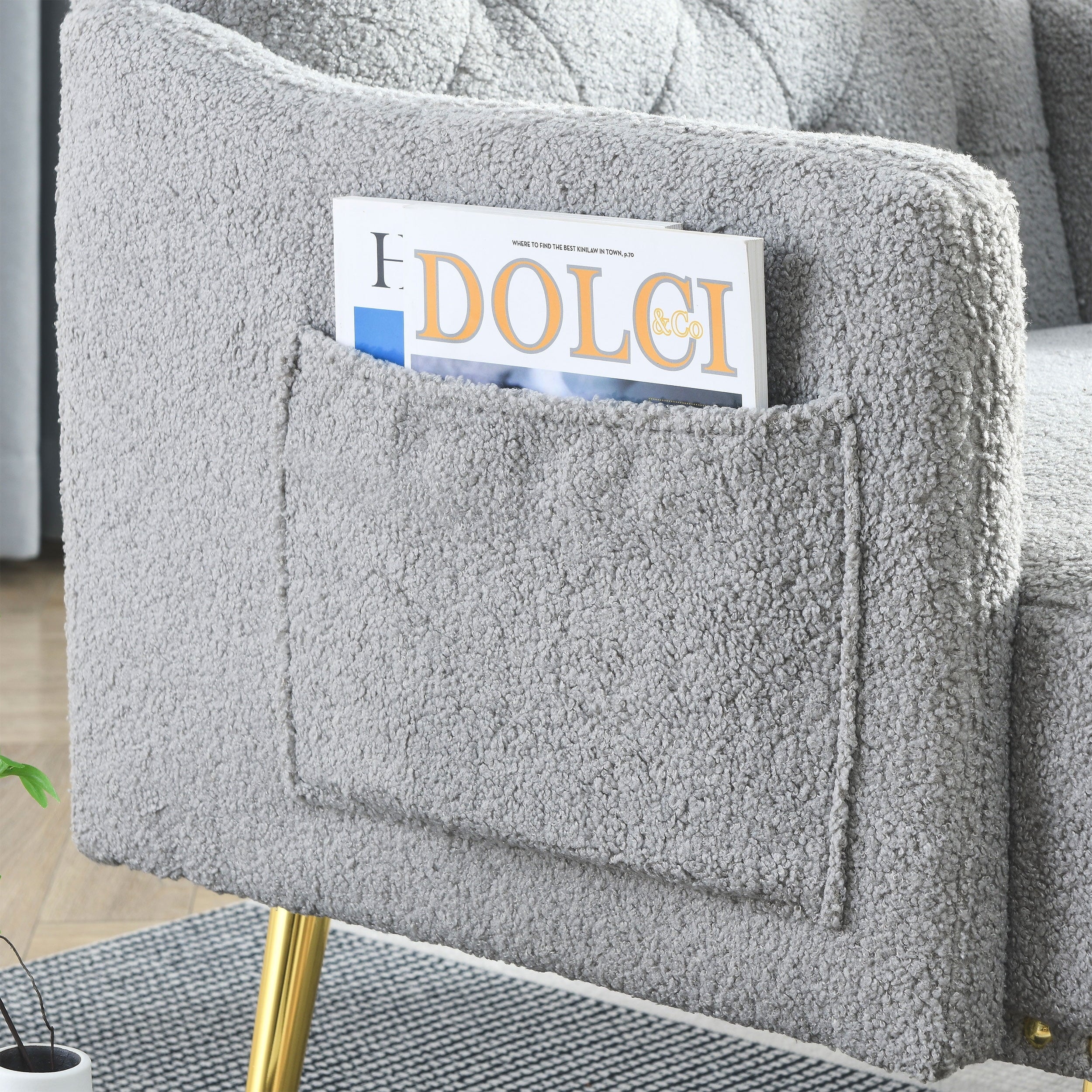 30 "W Modern Chesterfield Tufted Upholstered Chair with Deep Buttons, Living Room Chair, Comfortable Armchair, Gold Hardware Legs, Tufted Chair for Reading or Relaxing, GREY TEDDY