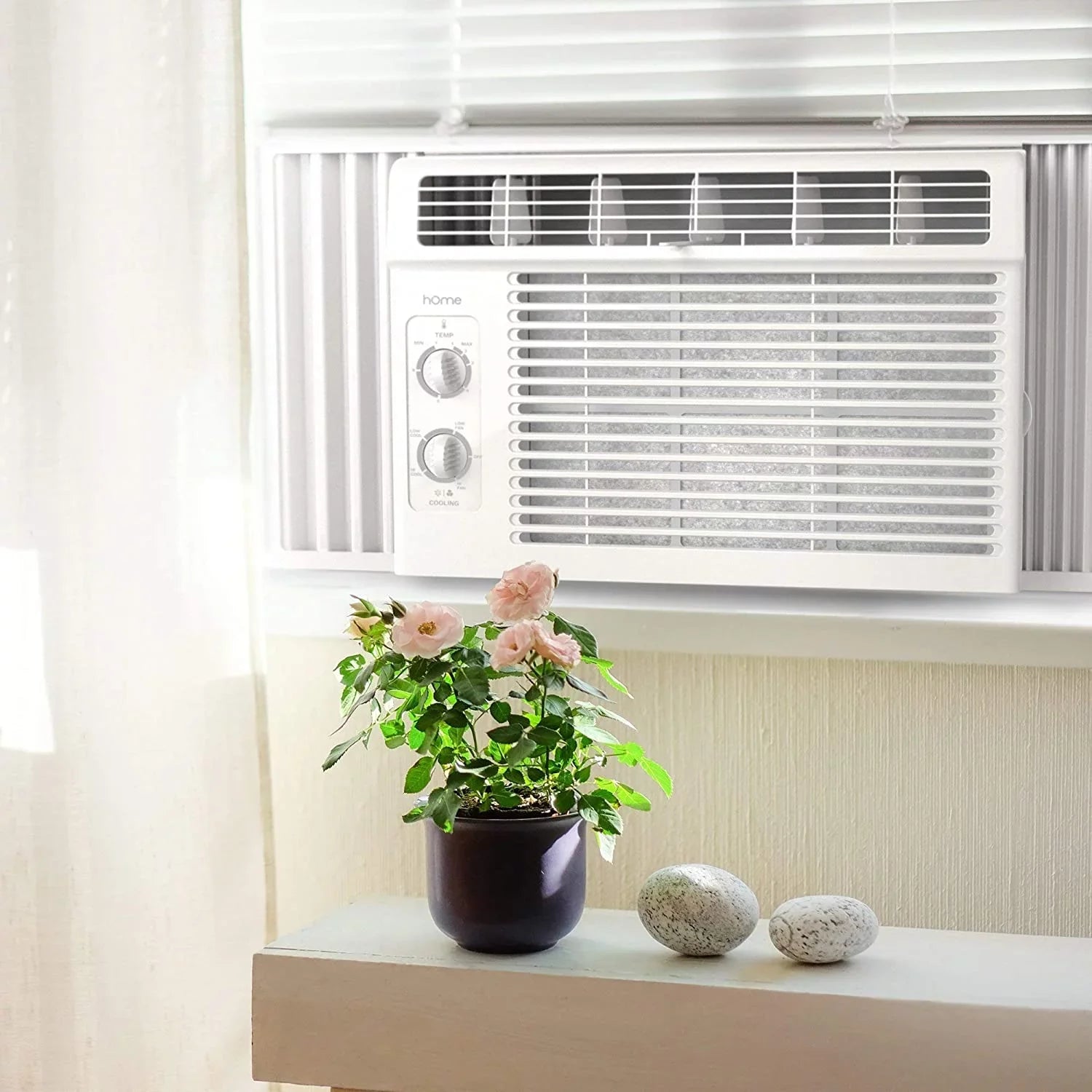 hOmeLabs Window Air Conditioner 5000 BTU - Easy Mechanical Control Compact AC Unit with Washable Reusable Filter, 2 Cooling Speeds, 2 Fan Speeds - Perfect for Bedroom and Rooms up to 150 Sq. Ft.