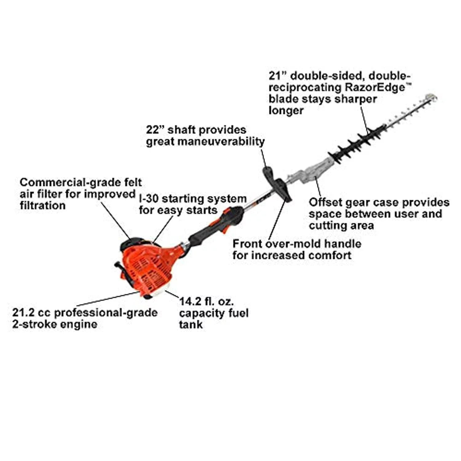 Echo SHC-225S 21.2cc 21in. 2 Stroke Strong Gas Double Sided Shaft Hedge Clipper