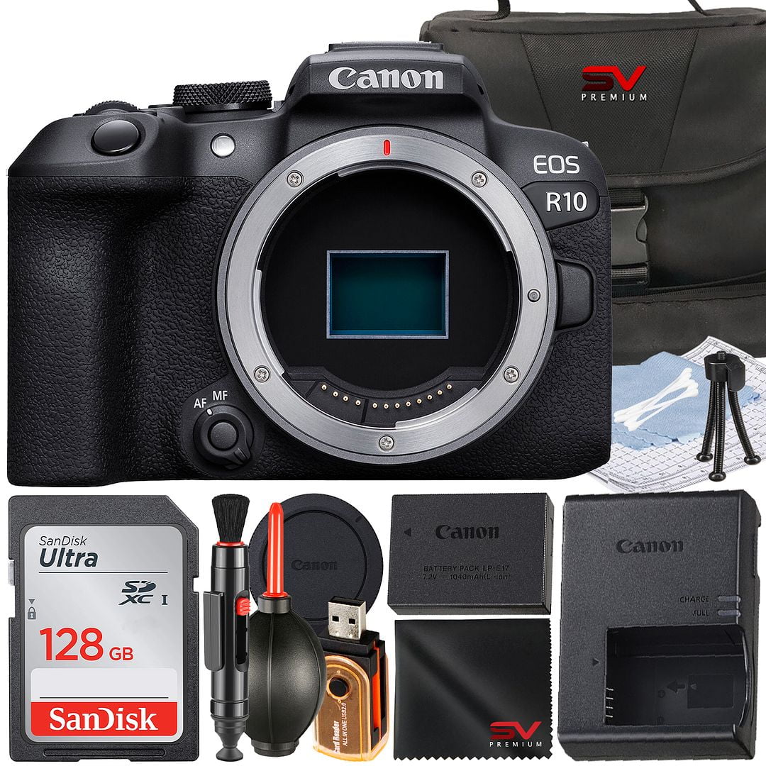 Canon EOS R10 Mirrorless Camera (Body Only) with SanDisk 128GB Memory Card + Case + SV Premium Accessory Bundle