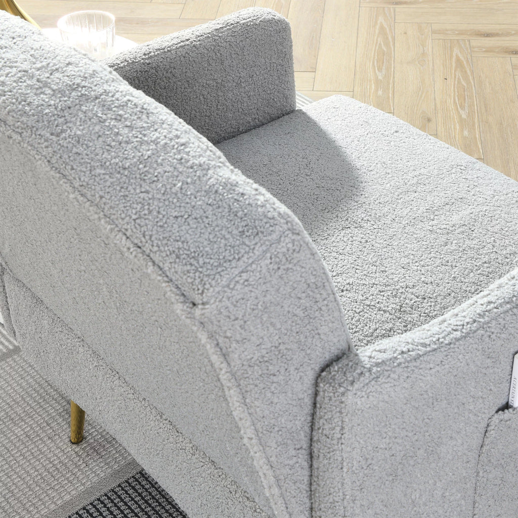30 "W Modern Chesterfield Tufted Upholstered Chair with Deep Buttons, Living Room Chair, Comfortable Armchair, Gold Hardware Legs, Tufted Chair for Reading or Relaxing, GREY TEDDY