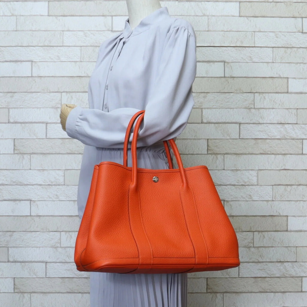 Pre-Owned Hermes Garden PM Tote Bag Leather Orange Ladies HERMES (Good)