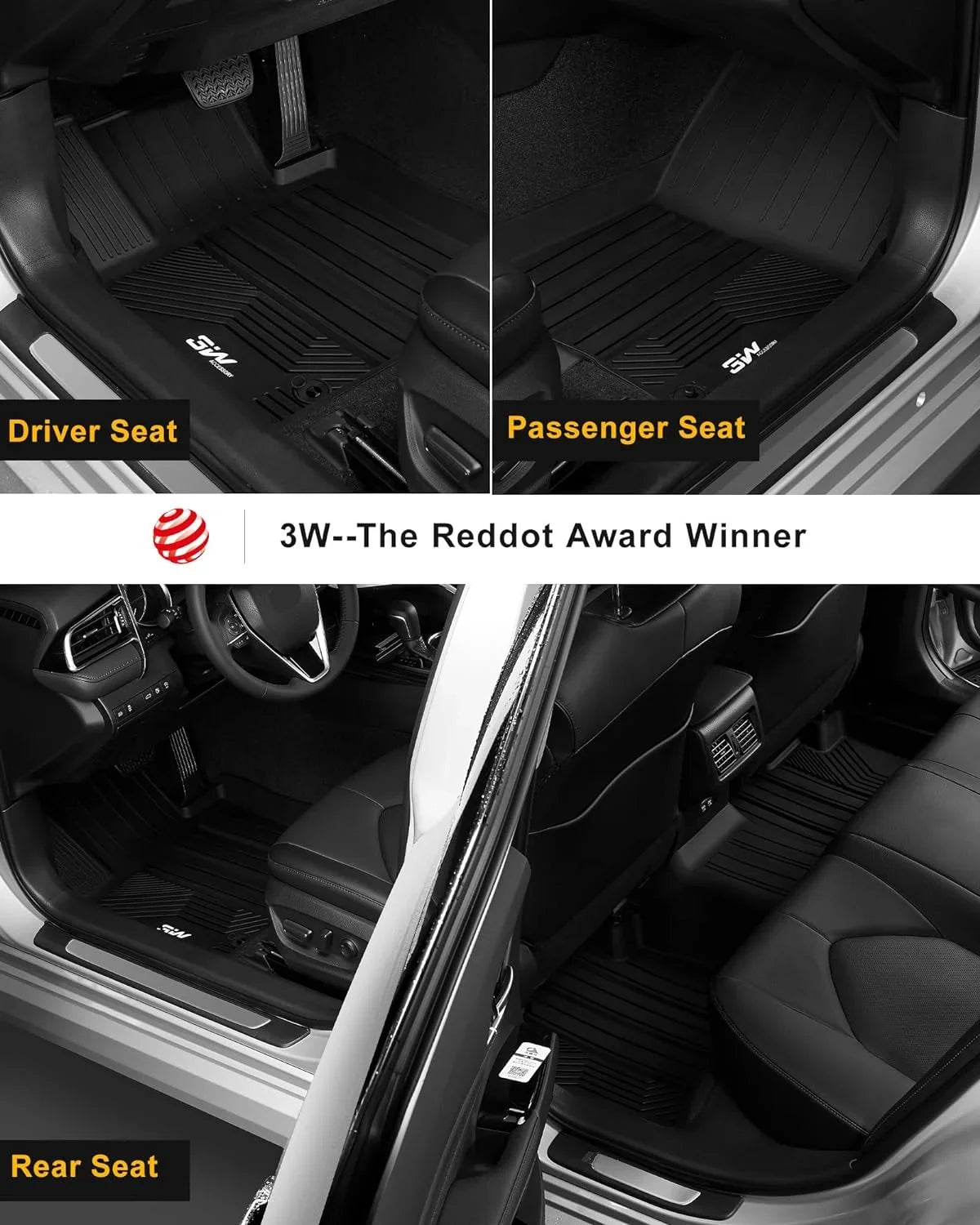 3W Floor Mats & Cargo Liner for Toyota Camry 2018-2024 ONLY FWD TPE All Environment Custom Fit Floor Liner and Trunk Mat for Camry FWD (Not for Hybrid or AWD)
