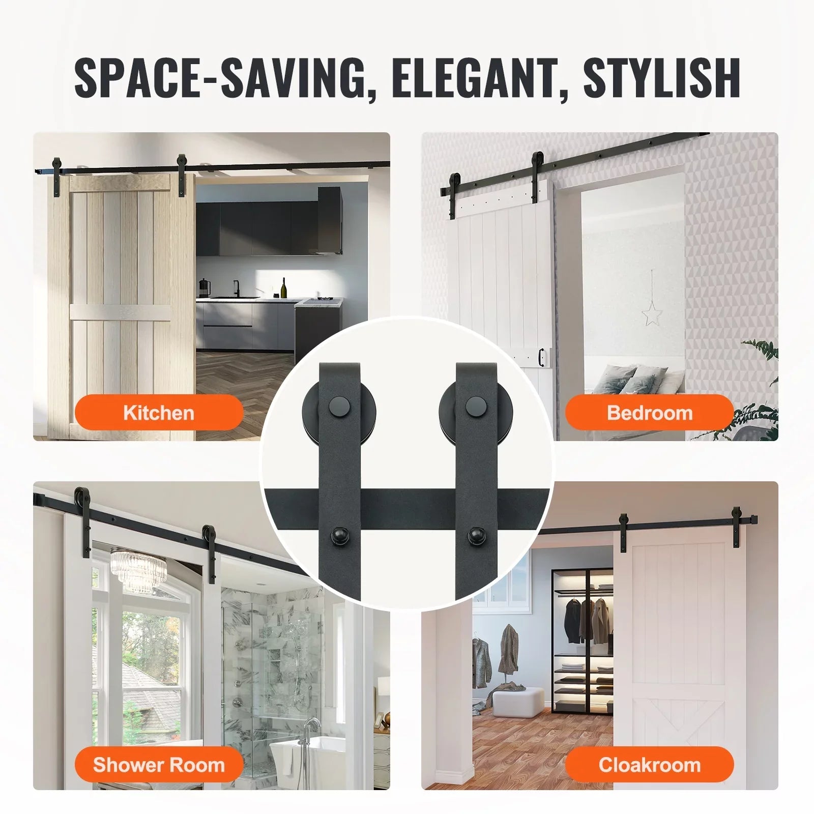 BENTISM 8FT Sliding Barn Door Hardware Closet Track Kit for Single Door J Hanger