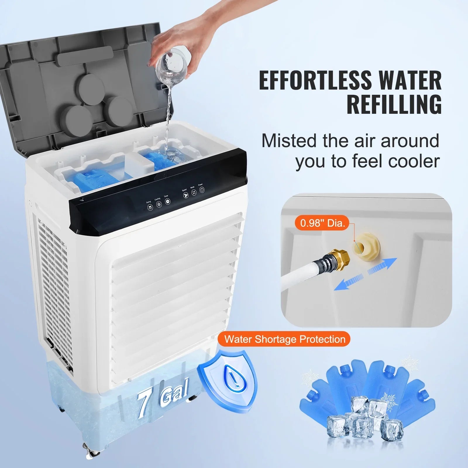 SKYSHALO Evaporative Cooler Swamp Cooler 3-in-1 2100 CFM 7 Gal 12h Timer Air Humidifier