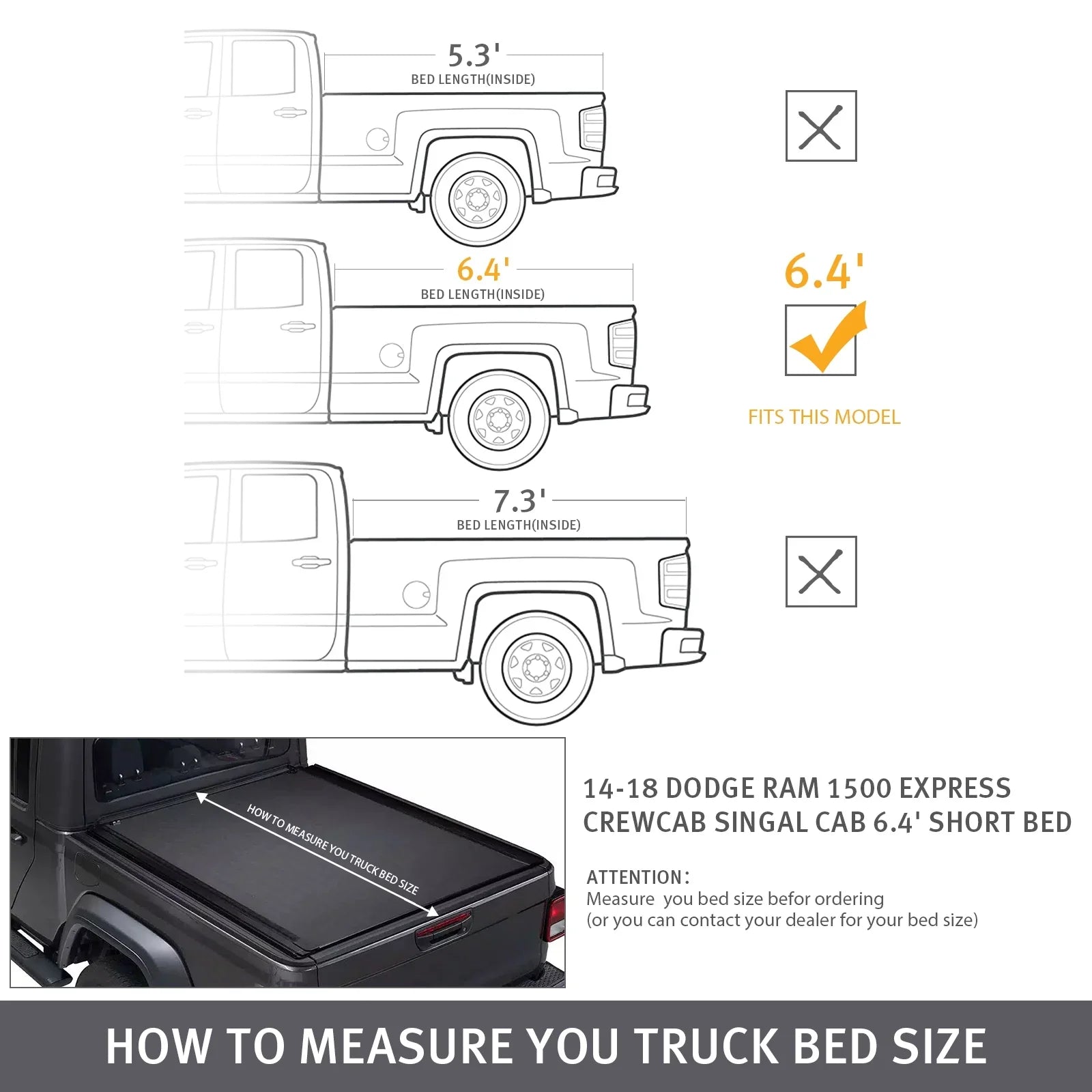 XTWEEX Soft Roll Up Truck Bed Tonneau Protection Fits 2002-2023 Dodge Ram 1500 | 2003-2023 Ram 2500 3500 | 2019+ Ram 1500 Classic Body(Not for New Body) 6.4 FT Bed W/O Rambox