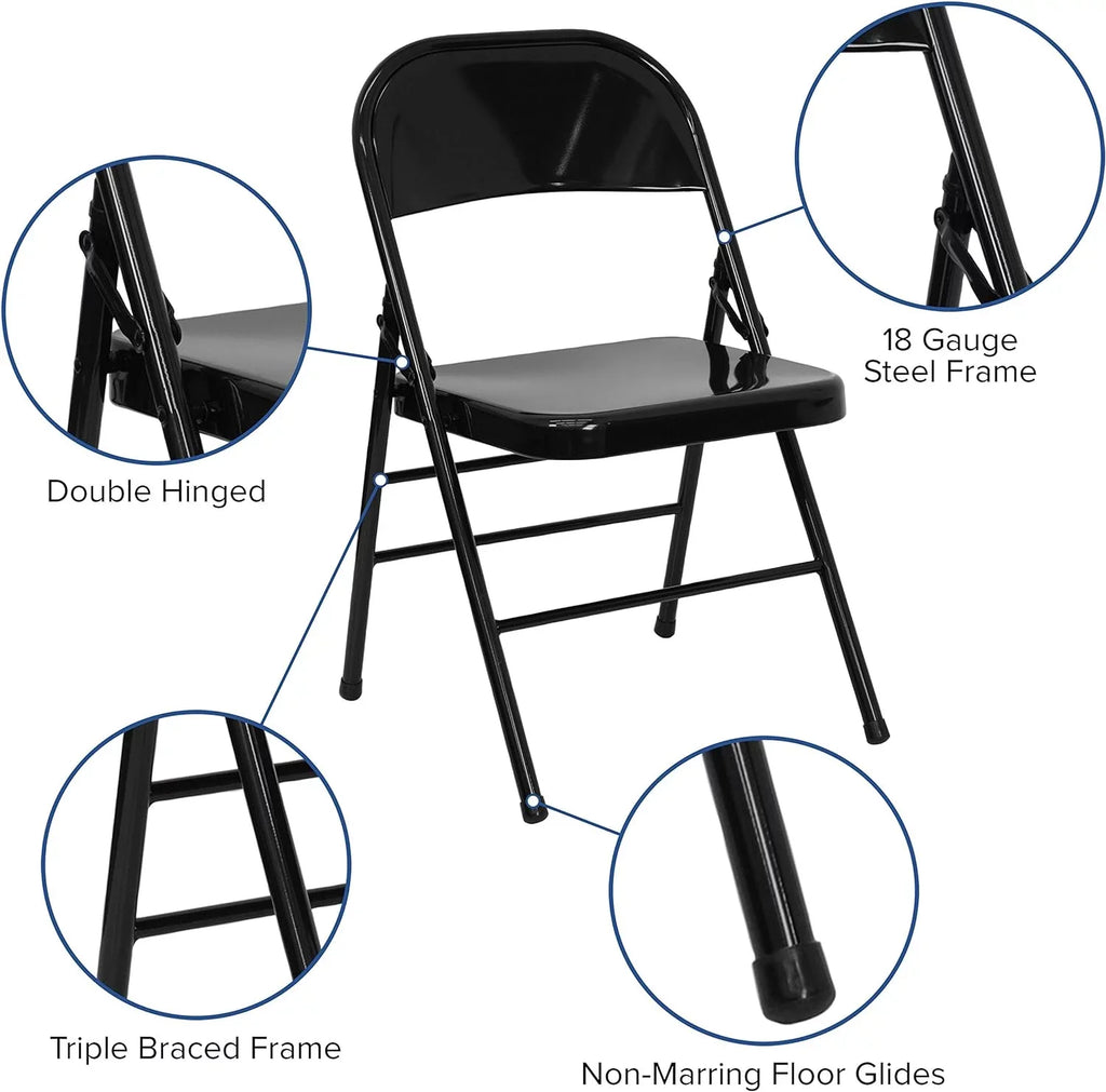 HERCULES Series Triple Braced & Double Hinged Black Metal Folding Chair
