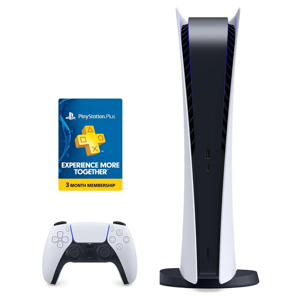 PlayStation 5 Digital PS5 - White Console with Wireless Controller - All Digital Version, 825GB SSD - With PS Plus 3 Month Membership