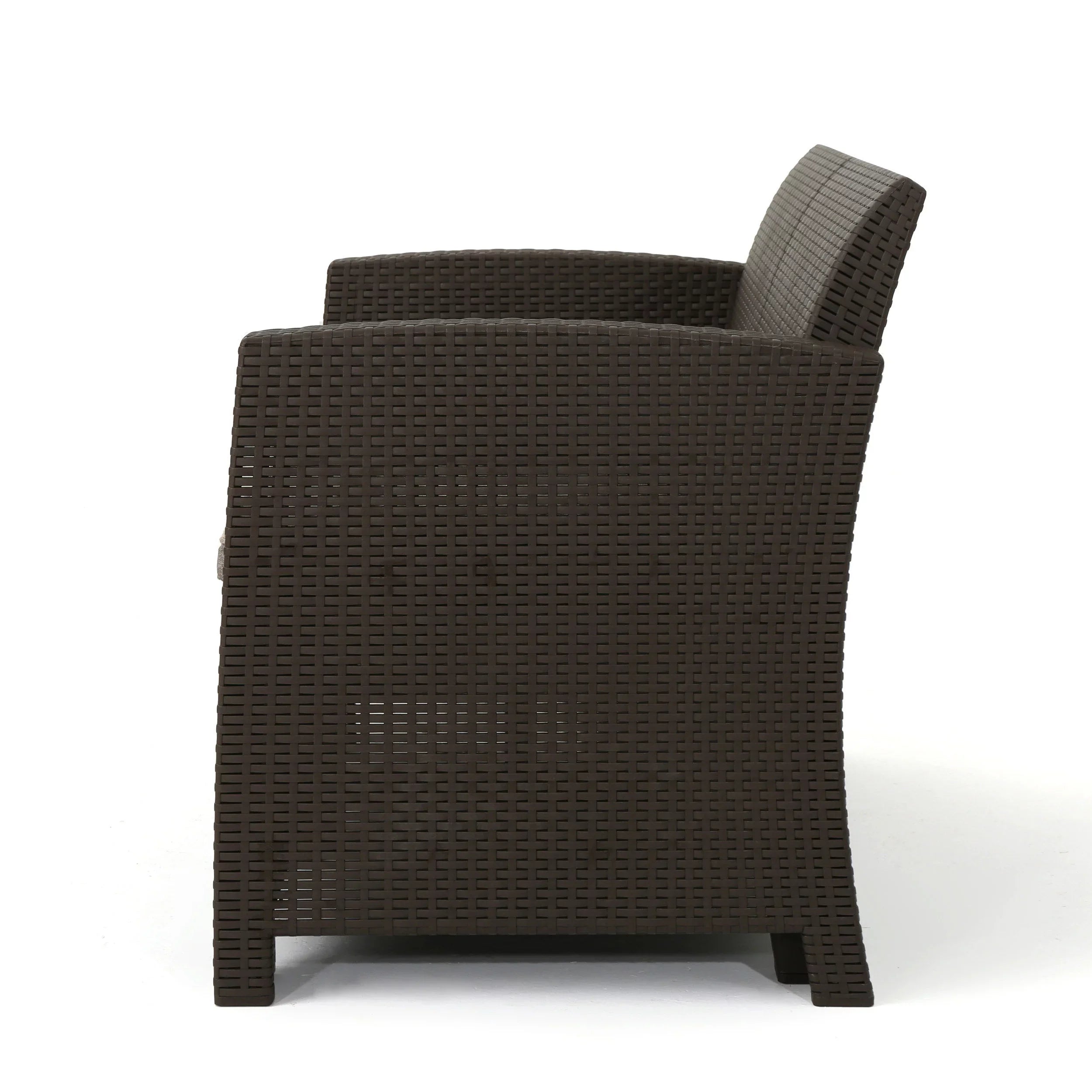 Ollie Outdoor 4-Seater Wicker Club Chat Chair Set with Fire Pit, Brown and Mixed Beige