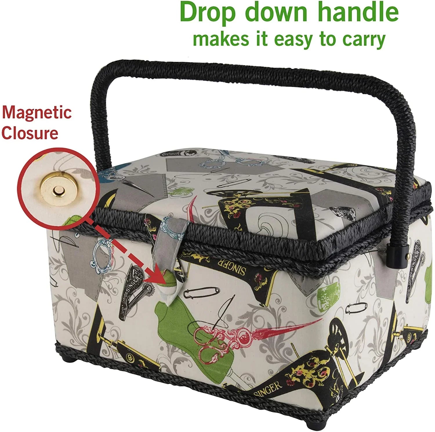 SINGER QuiltPro Sewing Basket Kit, Vintage Print, 127 Pieces